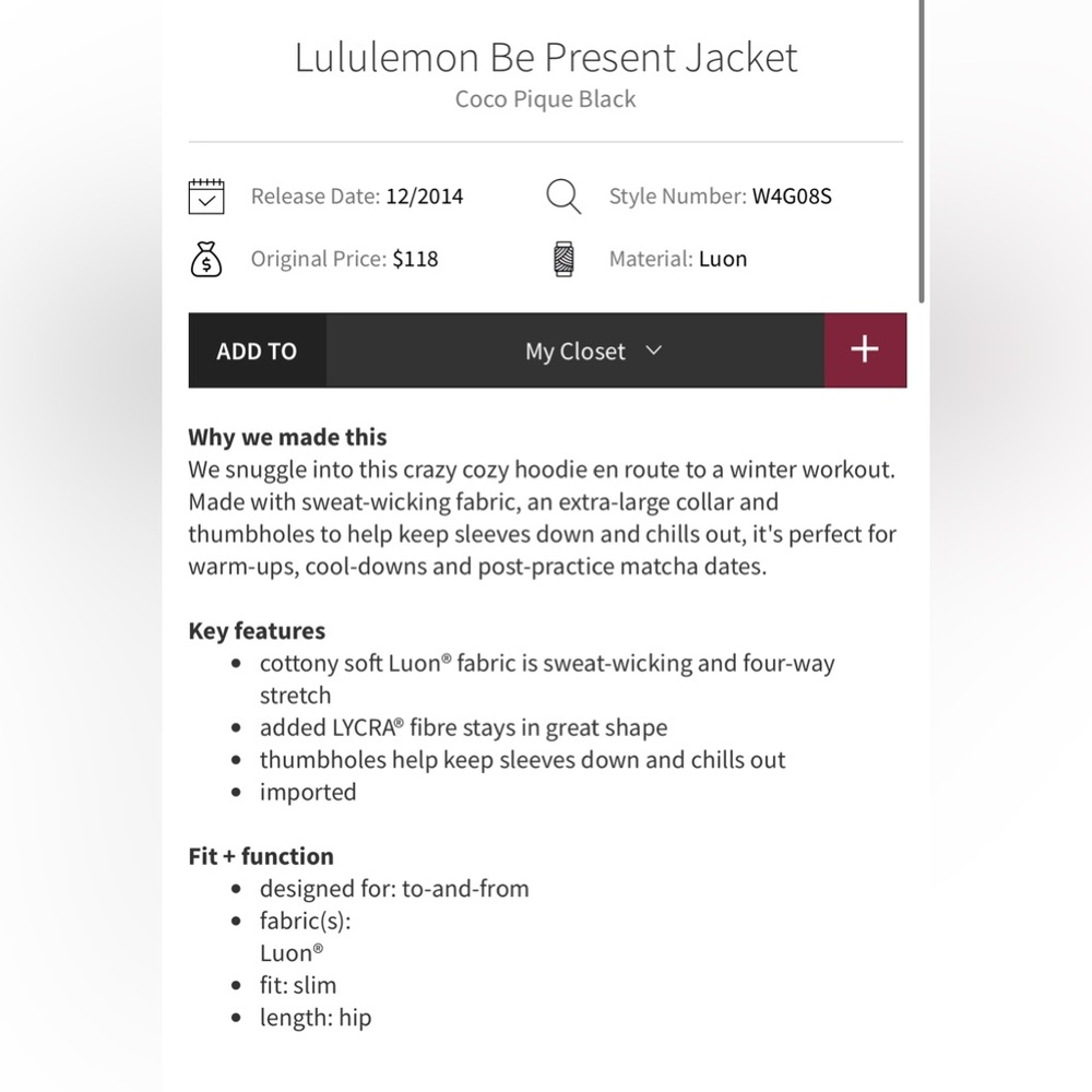 Lululemon Be Present Jacket in Coco Pique Black Heathered Full Zip Sweater Sz 12 - Picture 16 of 16